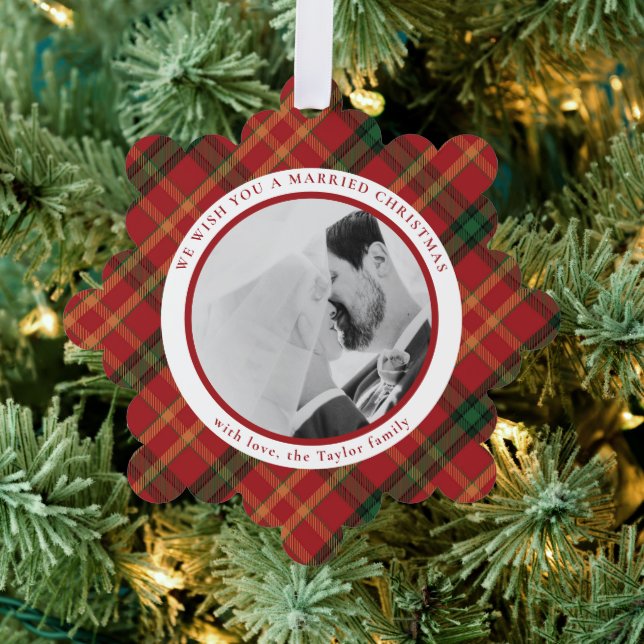 Classic Red Kariert Christmas Foto Ornament Card (Insitu (Baum))