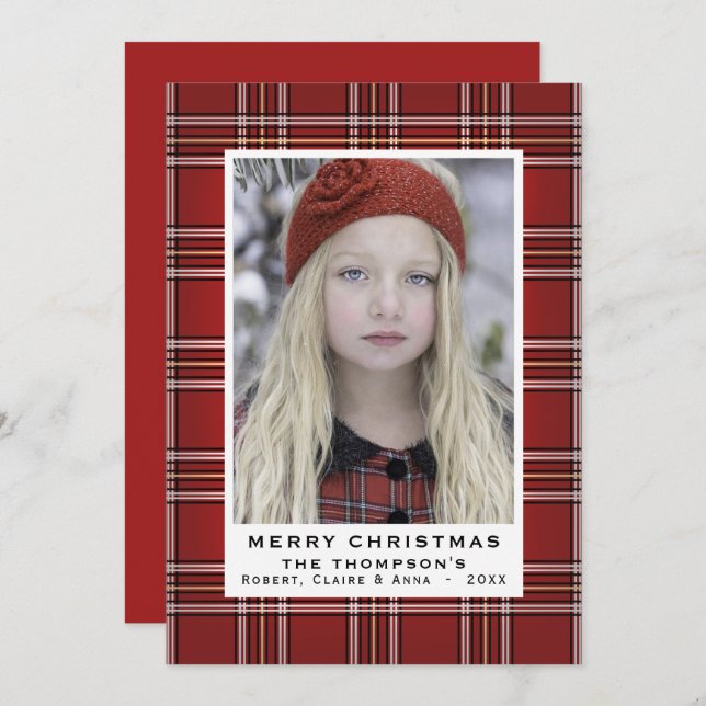 Classic Red Kariert | FOTO Feiertagskarte (Vorne/Hinten)