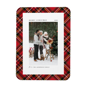 Classic Red Kariert Pattern Frohe Weihnachten Foto Magnet