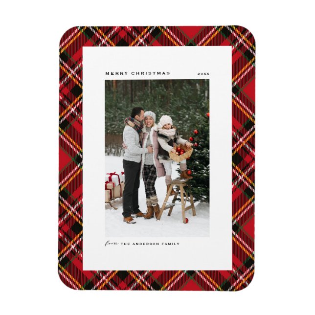 Classic Red Kariert Pattern Frohe Weihnachten Foto Magnet (Vertikal)