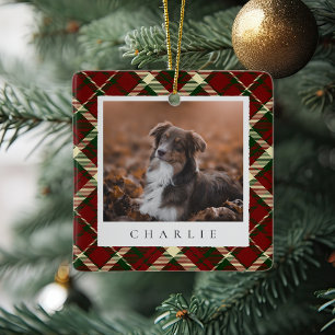 Classic Red Kariert Personalisiert Pet Dog Foto Keramikornament