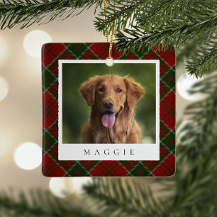 Classic Red Kariert Personalisiert Pet Dog Foto Keramikornament