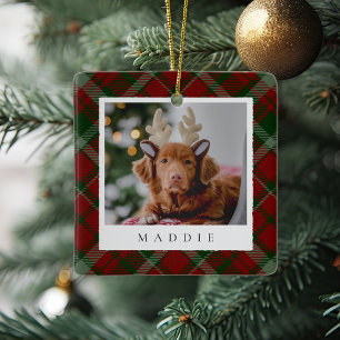 Classic Red Kariert Personalisiert Pet Dog Foto Keramikornament