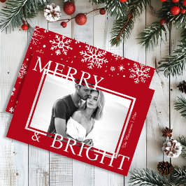 Classic Red Merry & Bright Bold Snowflake Photo Feiertagskarte