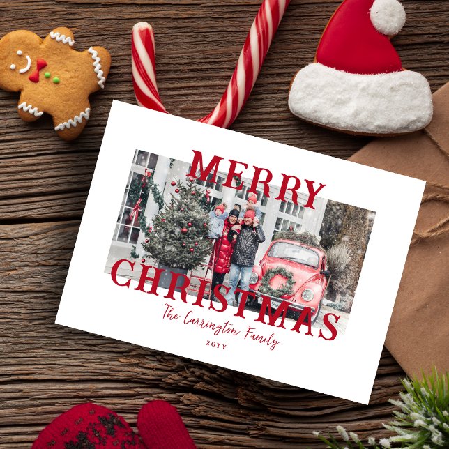 Classic Red Merry Christmas Photo  Feiertagskarte (Celebrate this festive season with our charming 'Classic Red Merry Christmas Photo Holiday Card.)