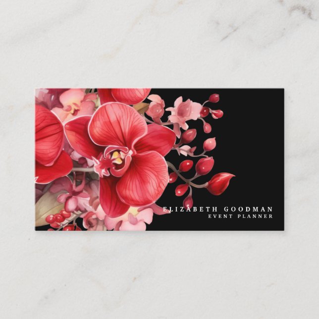 Classic Red Orchids Black Business Cards Visitenkarte (Vorderseite)