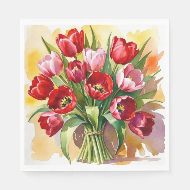 Classic Red & Pink Tulip Easter Napkins Serviette (Vorderseite)