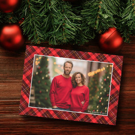 Classic Red Plaid Tartan Christmas Photo Feiertagskarte
