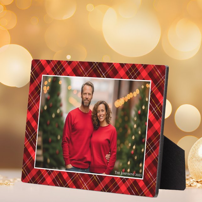 Classic Red Plaid Tartan Christmas Photo Fotoplatte (Von Creator hochgeladen)