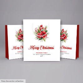 Classic Red Poinsettia Merry Christmas Holiday Bag Mittlere Geschenktüte