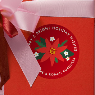 Classic Red Poinsettia Weihnachtsgeschenk Runder Aufkleber