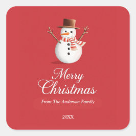 Classic Red Snowman Familie Weihnachten Quadratischer Aufkleber