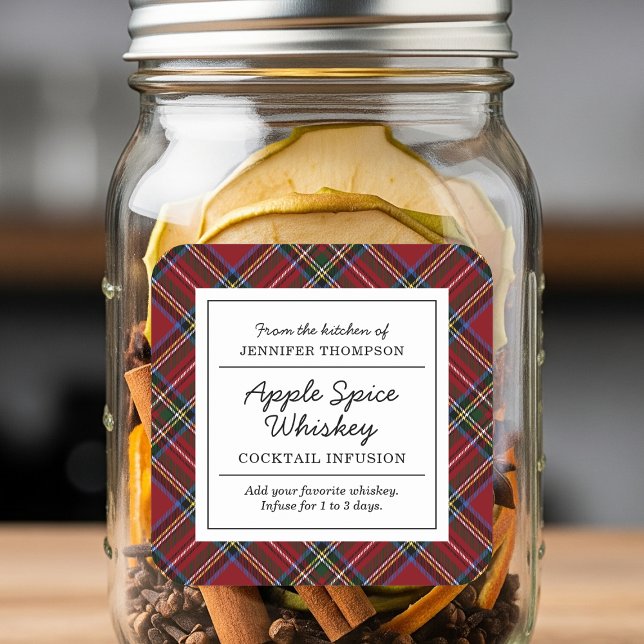 Classic Red Tartan Holiday Cocktail Infusion Kit Quadratischer Aufkleber (Von Creator hochgeladen)