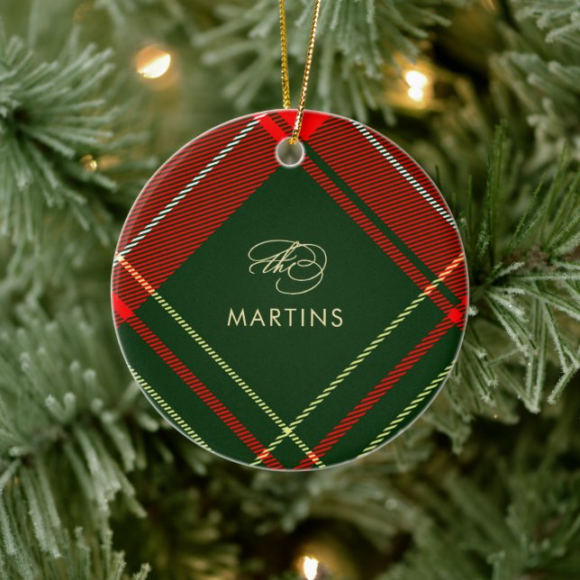 Classic Red Tartan Karierter Name und Foto Weihnac Keramik Ornament (Baum)
