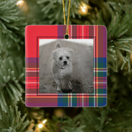 Classic Red Tartan Kariertes Weihnachts-Foto Moder Keramikornament
