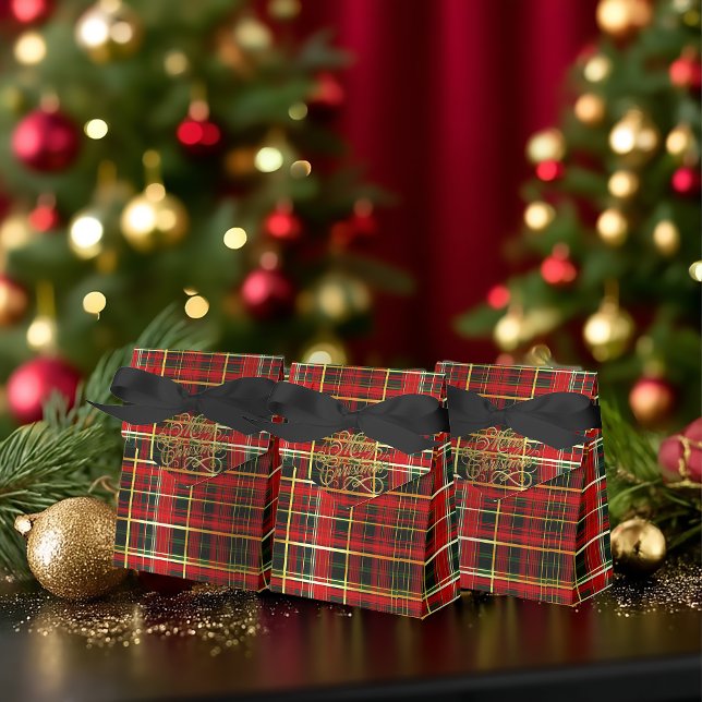 Classic Red Tartan 'Merry Christmas' Favor Boxes Geschenkschachtel (Elegant Black Tie Classic Tartan Favor Boxes)