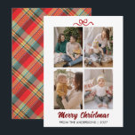 Classic Red Tartan Plaid Hand Lettered Christmas Feiertagskarte<br><div class="desc">Celebrate the season with this festive card showcasing a vibrant red tartan plaid back and hand-lettered "Merry Christmas". Easily personalize it with four of your favorite family photos and your custom name.</div>