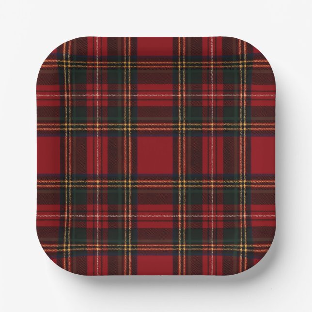 Classic Red Tartan Plaid Pattern Plate Pappteller (Vorderseite)