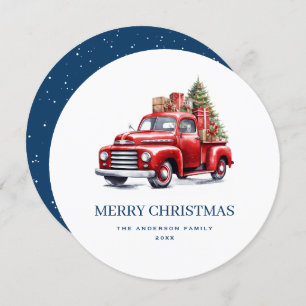 Classic Red Truck Blue Frohe Weihnachtskarte Feiertagskarte