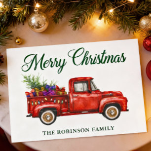 Classic Red Truck Tree Geschenke Weihnachtsfamilie Feiertagskarte