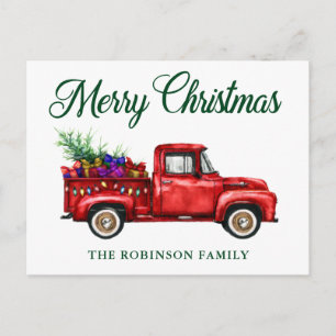 Classic Red Truck Tree Geschenke Weihnachtsfamilie Postkarte