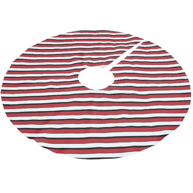 Classic Red White Black Stripe Polyester Weihnachtsbaumdecke (Schrägansicht)
