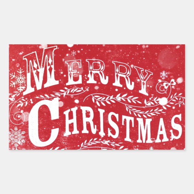 Classic Red White Frohe Weihnachten Rechteckiger Aufkleber (Vorderseite)