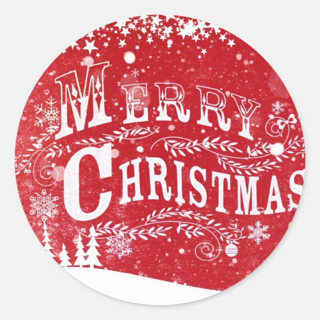 Classic Red White Frohe Weihnachten Runder Aufkleber (Vorderseite)