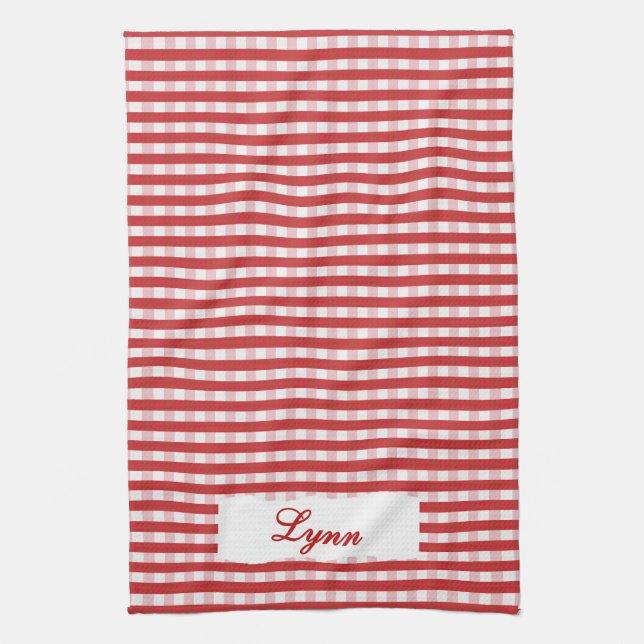 Classic Red & White Gingham | Personalized Name Geschirrtuch (Vertikal)