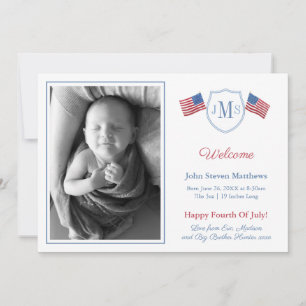 Classic Red White Monogram Baby Boy Birth Ankündigung