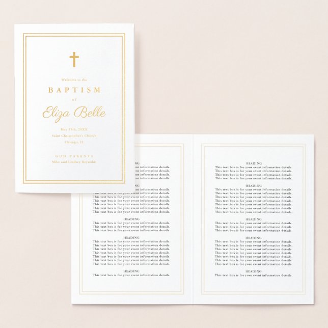 Classic Religious Baptism Program Gold Foil Folienkarte (Anzeige)