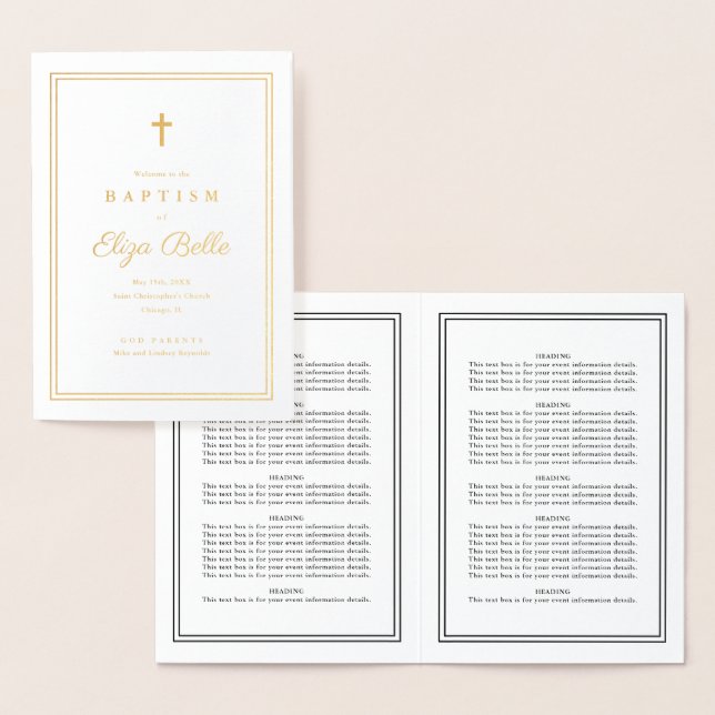 Classic Religious Baptism Program Gold Foil Folienkarte (Anzeige)