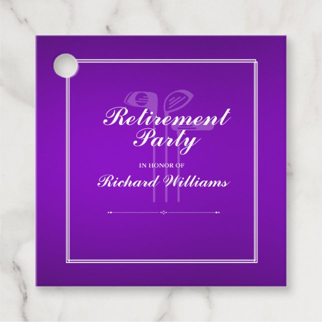 Classic Retirement Golf Club Thema Lila Weiß Geschenkanhänger (Vorderseite)