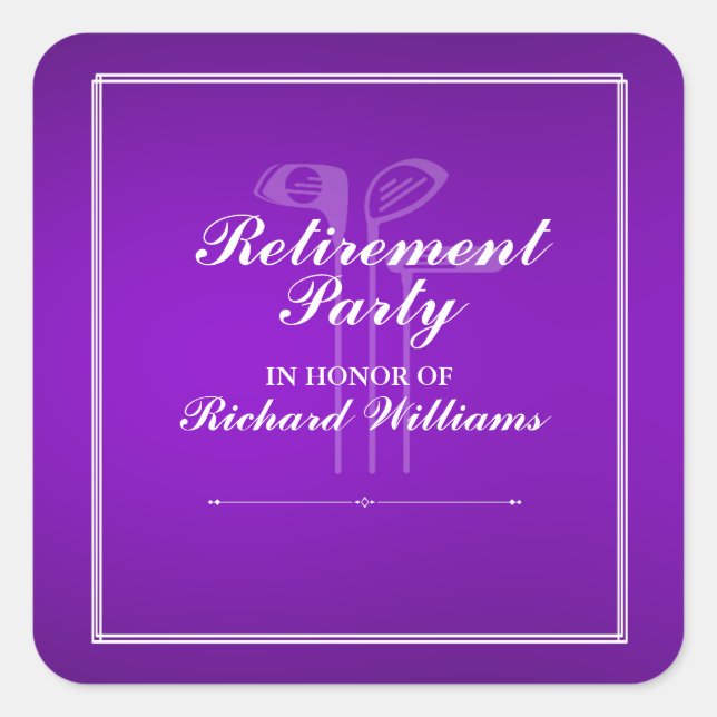 Classic Retirement Golf Club Thema Lila Weiß Quadratischer Aufkleber (Vorderseite)
