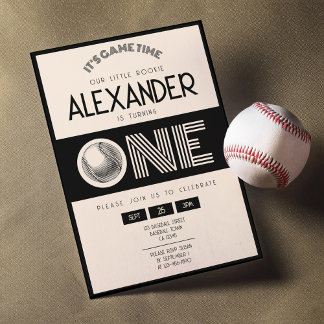 Classic Retro Black Baseball 1. Geburtstag Einladung