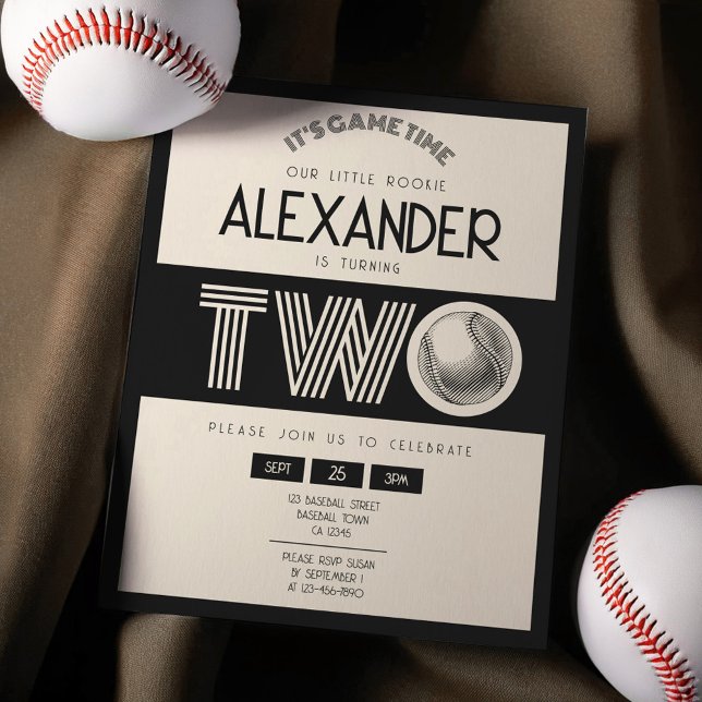 Classic Retro Black Baseball Budget 2. Geburtstag (Von Creator hochgeladen)