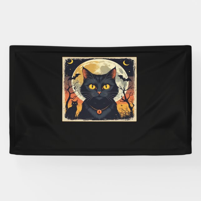 Classic Retro Black Cat Halloween T - Shirt Classi Banner (Horizontal)