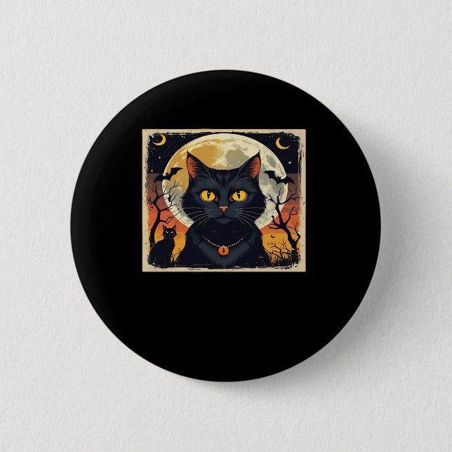 Classic Retro Black Cat Halloween T - Shirt Classi Button (Vorderseite)