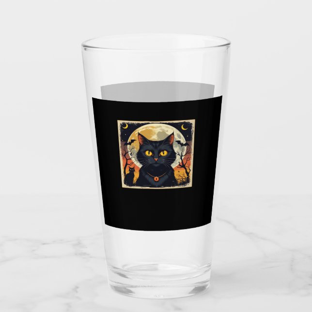 Classic Retro Black Cat Halloween T-Shirt Classic  Glas (Vorderseite)