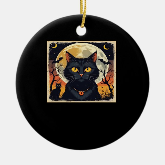 Classic Retro Black Cat Halloween T-Shirt Classic  Keramik Ornament (Vorne)
