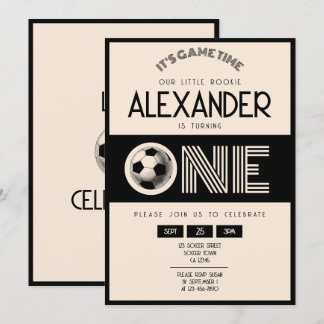 Classic Retro Black Soccer 1. Geburtstag Einladung