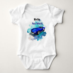 Classic Retro Blue Sports Car Geburtstagsabenteuer Baby Strampler