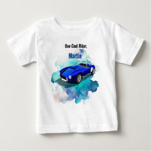 Classic Retro Blue Sports Car Geburtstagsabenteuer Baby T-shirt