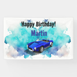 Classic Retro Blue Sports Car Geburtstagsabenteuer Banner