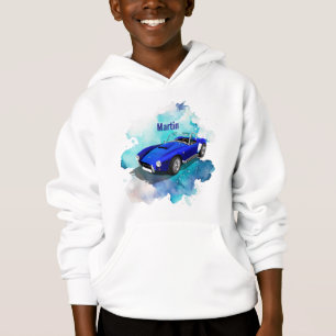 Classic Retro Blue Sports Car Geburtstagsabenteuer Hoodie
