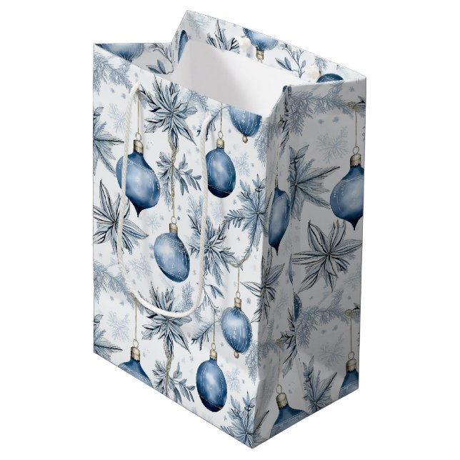 Classic Retro Blue Tree Ornament Obelisk Mittlere Geschenktüte (Vorderseite Schrägansicht)