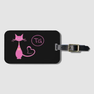 Classic Retro Pink Kitty Cat Schwanz Monogramm Gepäckanhänger