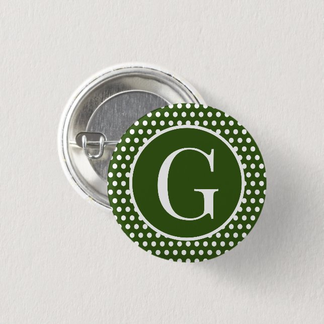 Classic Retro Polka Dots Dunkelgrüner Brief Button (Vorne & Hinten)