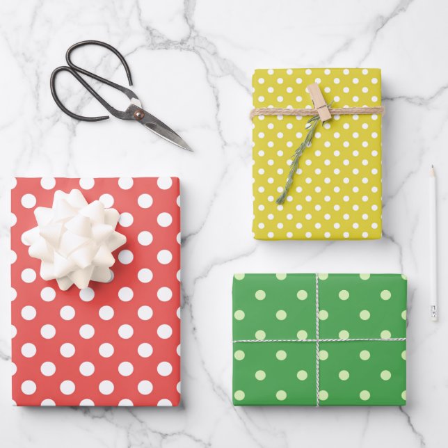 Classic Retro Polka Dots Red Green Yellow Theme Geschenkpapier Set (Vorderseite)