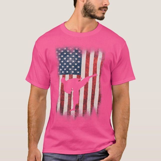 Classic Retro US American Flag Taekwondo Karate S T-Shirt (Vorderseite)